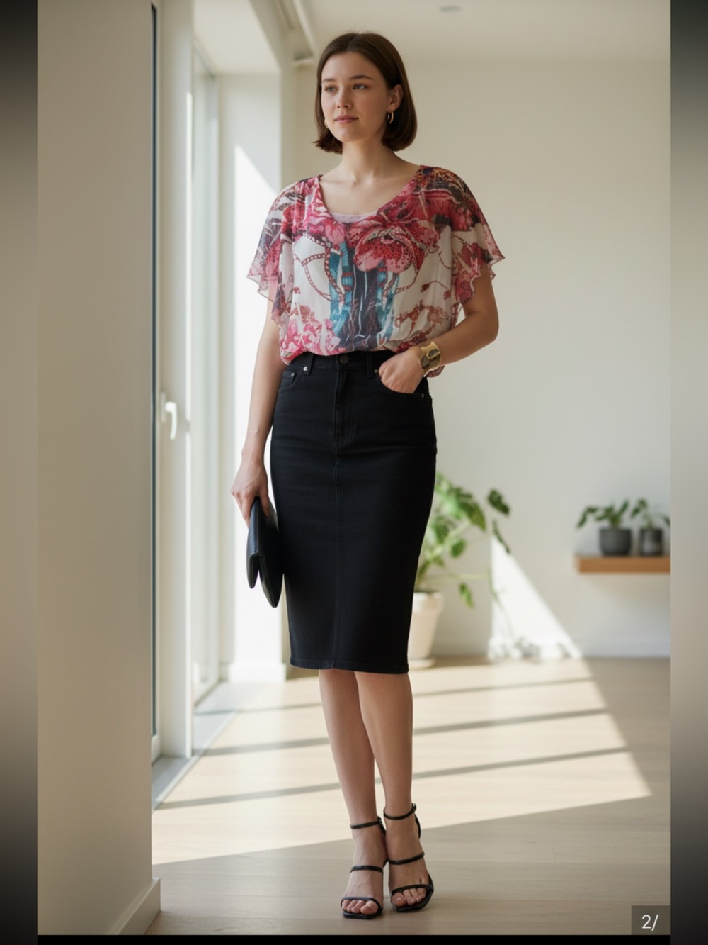 Style & Co. Red and Pink Floral Blouse retail $70